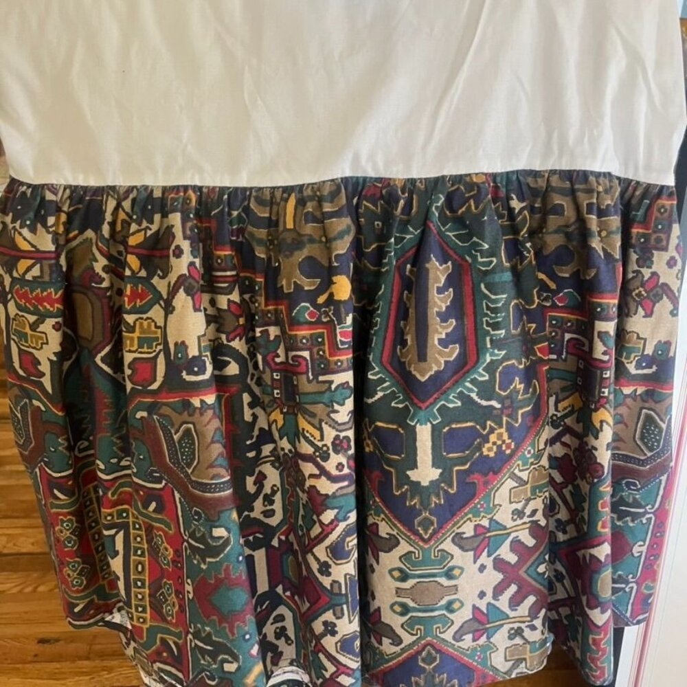 Vtg Ralph Lauren Oxfordshire King Dust Ruffle Cotton Bohemian Blue Red Tan USA